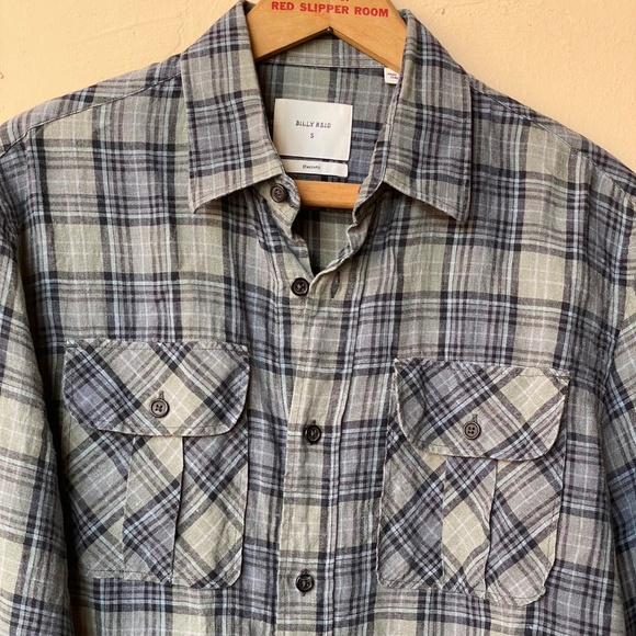 Billy Reid Green-and-Blue Plaid Long Sleeve Button Down, Size Small - Picture 3 of 9